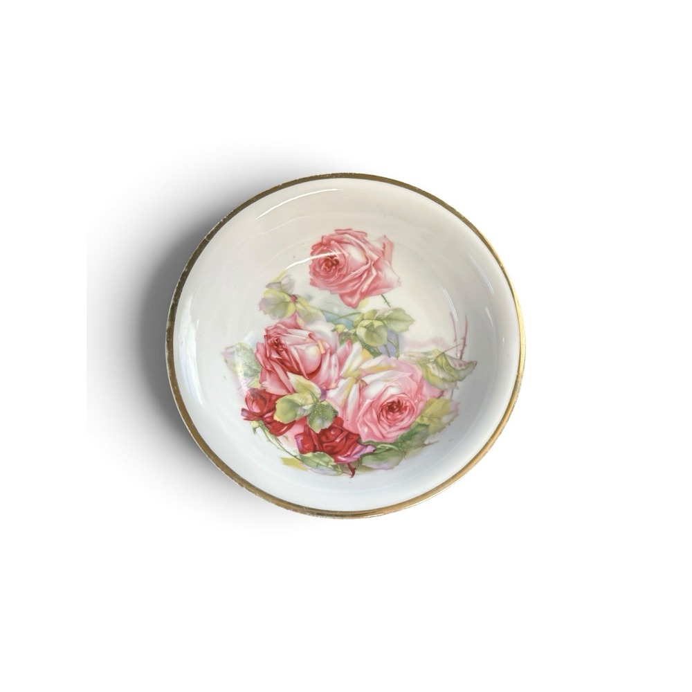 Empire Bavaria Floral Serving Bowl 10"Gold Trim Pink Green Cottage
